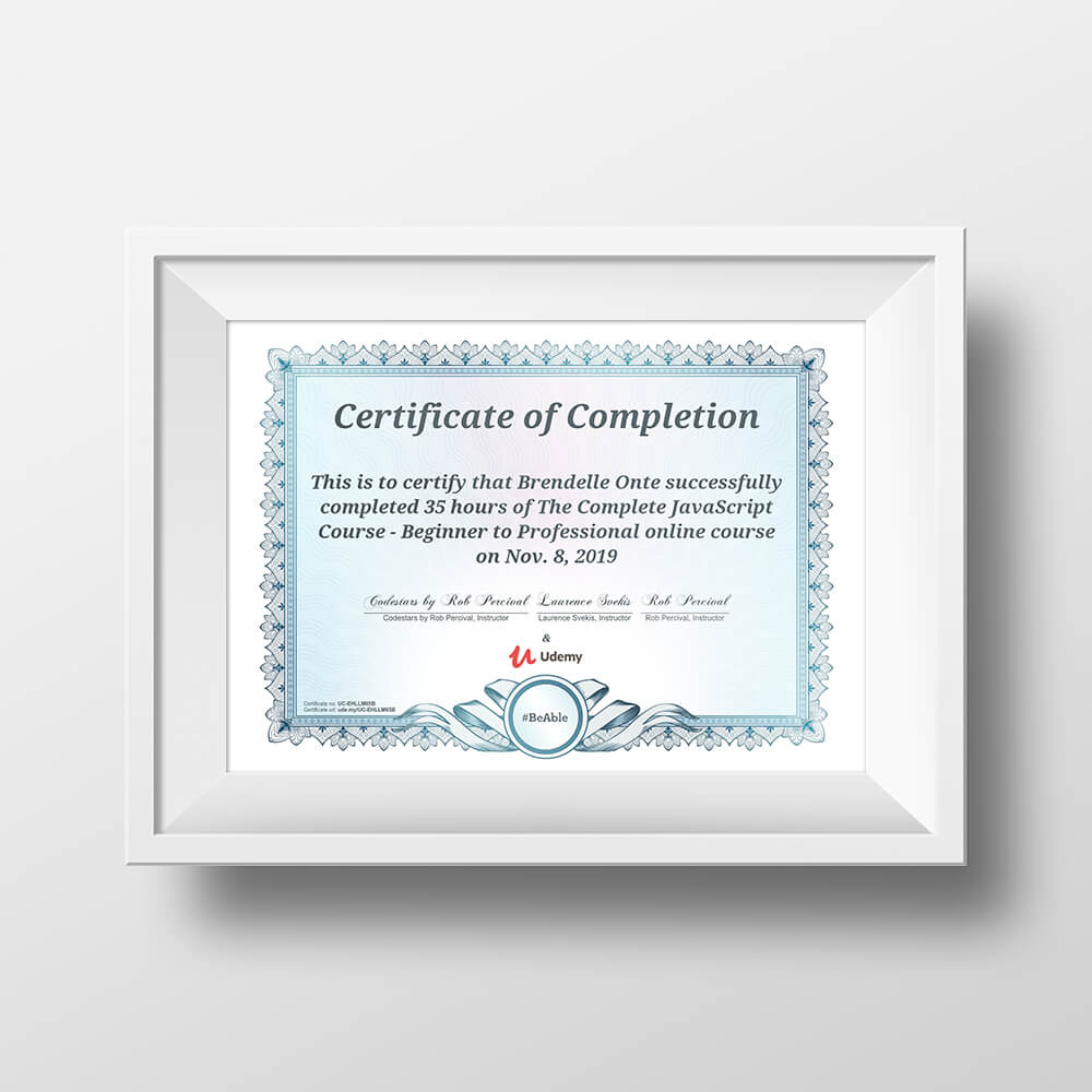 Javacsript Certificate of Completion